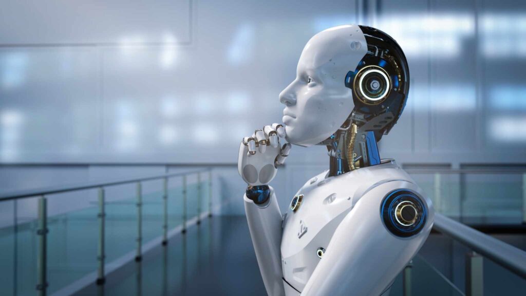 Ilustração realista de robô refletindo, dotado de inteligência artificial (Crédito da imagem: Phonlamai Photo/ Canva Pro)