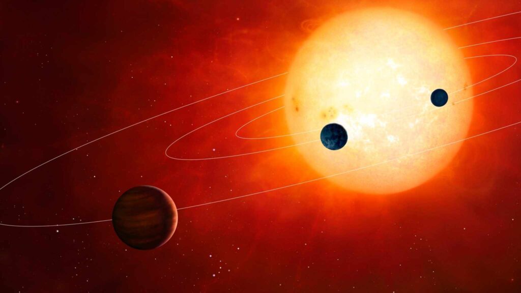 Ilustração de sistema planetário com exoplanetas orbitando estrela parecida com o Sol (Crédito da imagem: Photo Library/ Canva Pro)