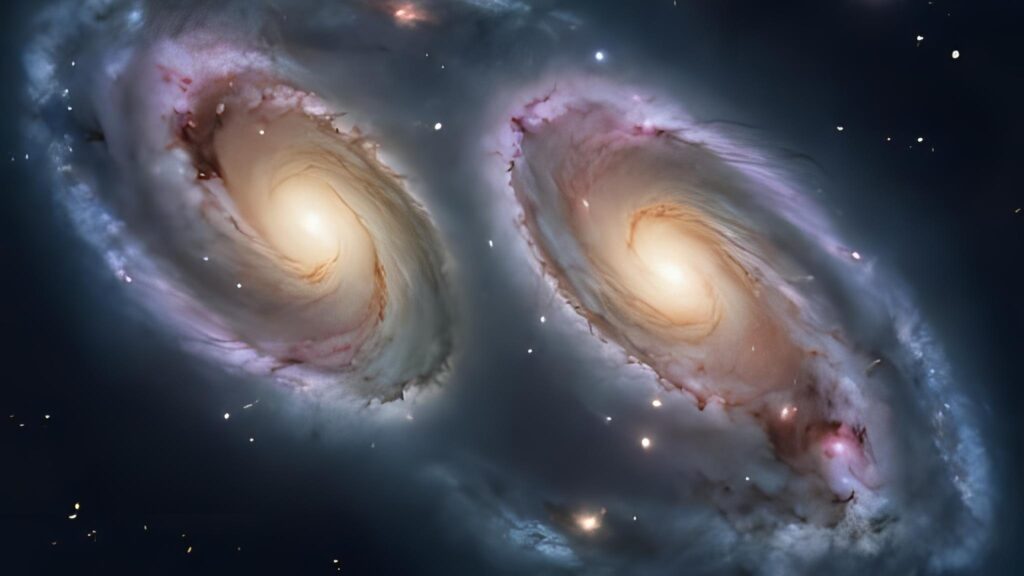 Ondas gravitacionais podem revelar encontros de gigantes cósmicos (Crédito: Canva Pro/ Gerada por IA)