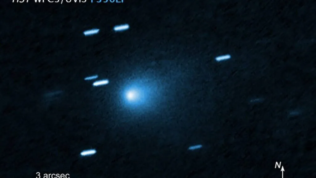 Hera e Europa Clipper poderão estudar a cauda do cometa 3I/ATLAS (Imagem: NASA, ESA, D. Jewitt (UCLA); Image Processing: J. DePasquale (STScI)) 