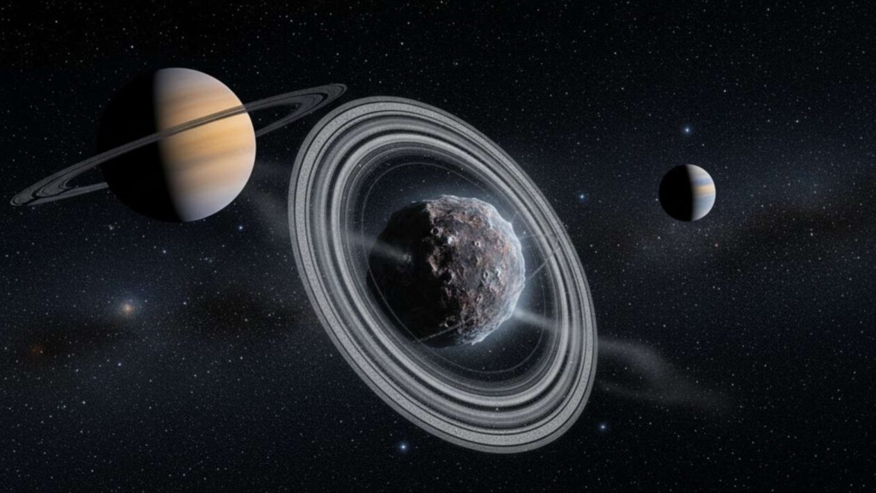 Quíron surpreende astrônomos ao formar novos anéis em tempo real (Imagem: Gerada por IA/ Gemini)