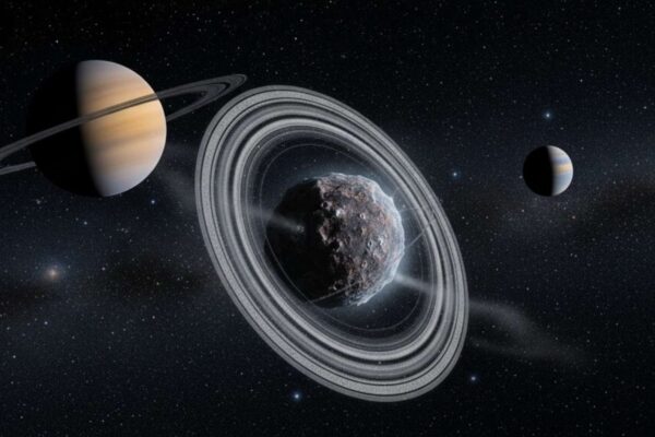 Quíron surpreende astrônomos ao formar novos anéis em tempo real (Imagem: Gerada por IA/ Gemini)