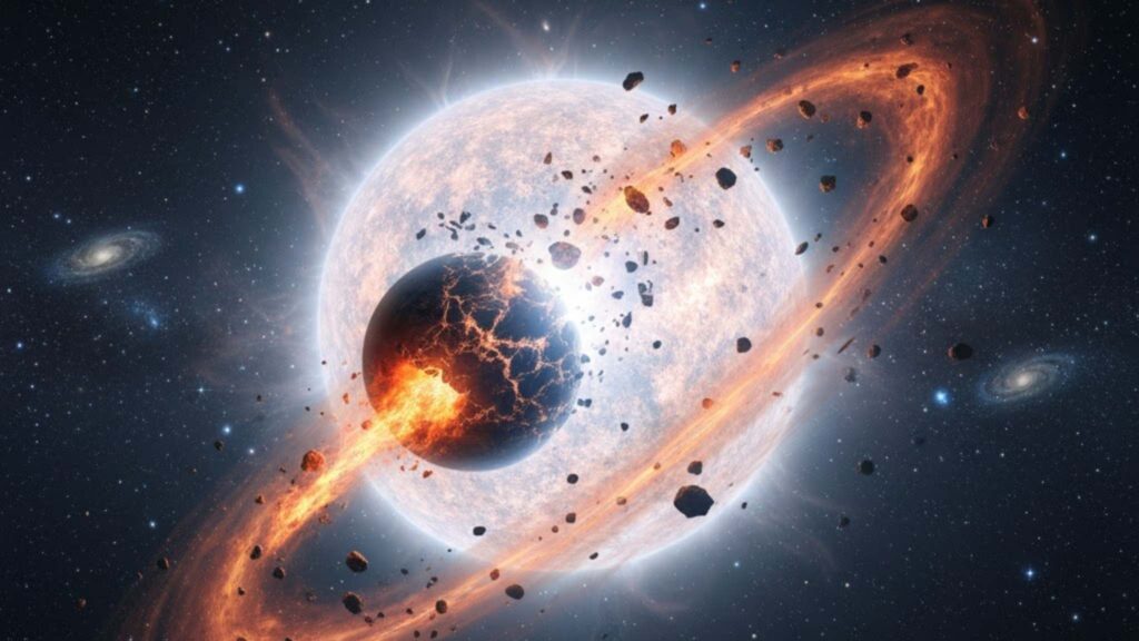Observações mostram estrela remanescente destruindo fragmento rochoso (Imagem: Gerada por IA/ Gemini)