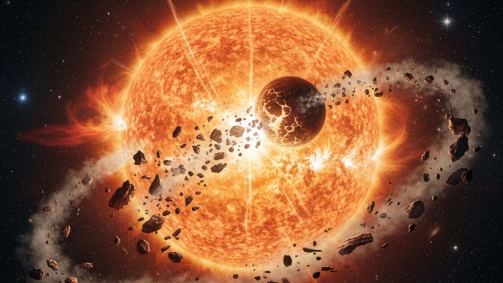 LSPM J0207+3331 revela restos planetários em seu disco de detritos (Imagem: Gerada por IA/ Gemini)