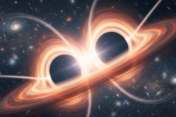 Dois buracos negros recém-formados emitem ondas gravitacionais inéditas (Imagem: Gerada por IA/ Gemini)
