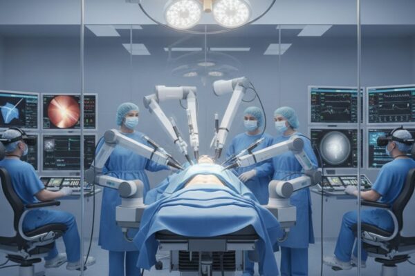 Cirurgia robótica reduz sequelas em pacientes com câncer de próstata. (Foto: Gerada por IA via Gemini)