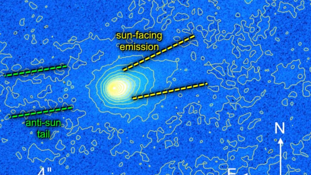 3I/ATLAS: corpo celeste carrega materiais de bilhões de anos (Imagem: David Jewitt et al/ Licença CC BY-SA 4.0)