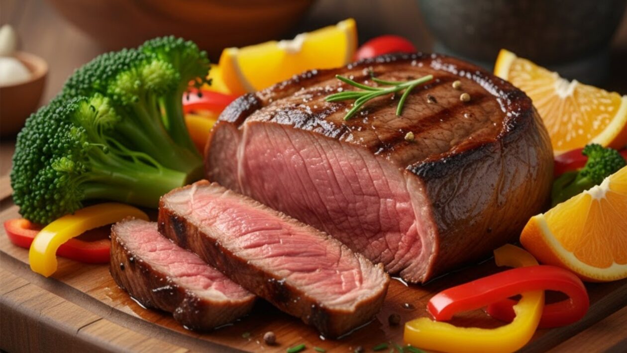 Combinar carne e vegetais aumenta a absorção de ferro. (Foto: Gerada por IA via Gemini)
