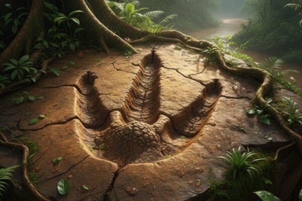 Pesquisadores da UFRR revelam trilhas de dinossauros em Roraima. (Foto: Imagem gerada por IA via Gemini)