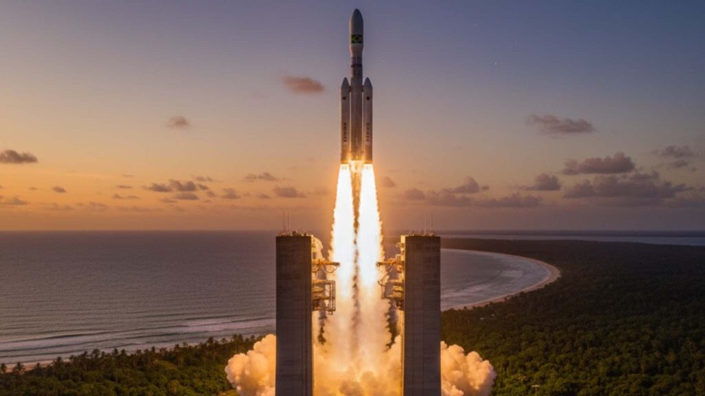 Foguete HANBIT-Nano inaugura nova era espacial na Base de Alcântara (Imagem: Gerada por IA/ Gemini)
