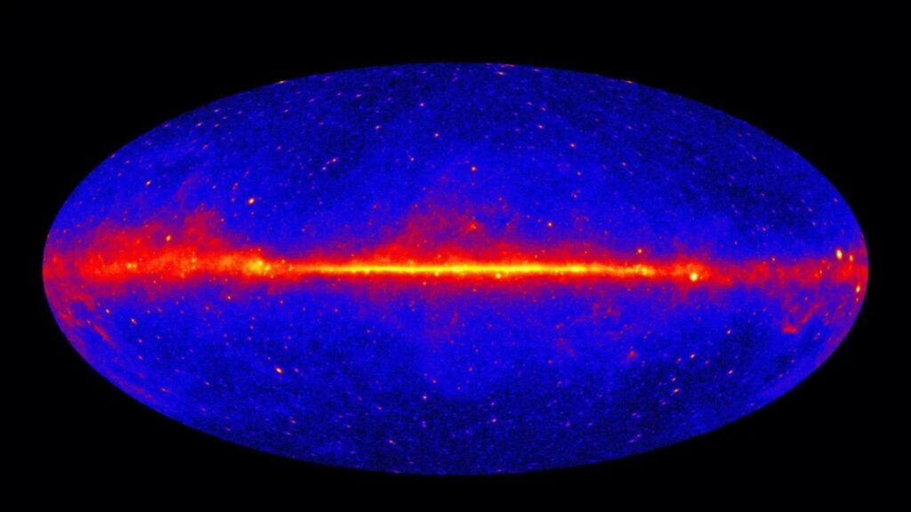 Raios gama podem indicar a presença da misteriosa matéria escura. (Crédito: NASA/DOE/Fermi LAT)
