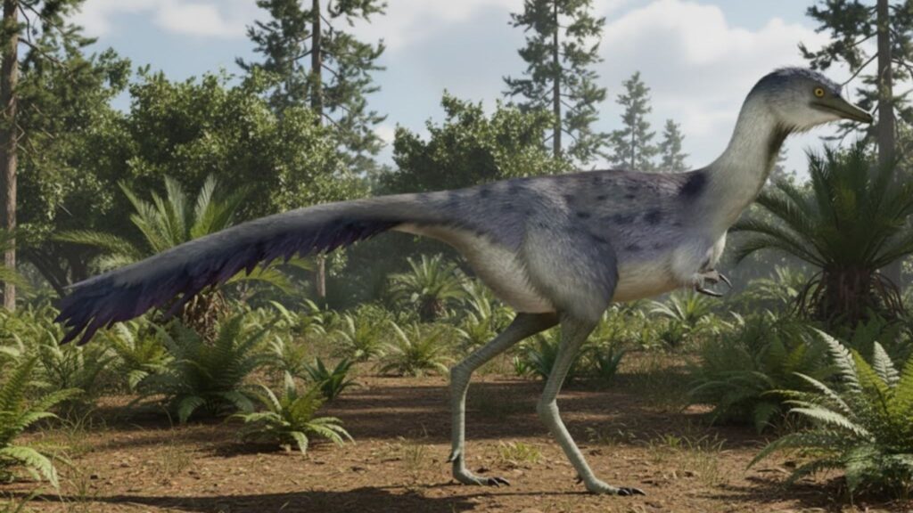 Arte gerada por IA imagina tamanho e forma do dinossauro. (Foto: Gerada por IA via Gemini)