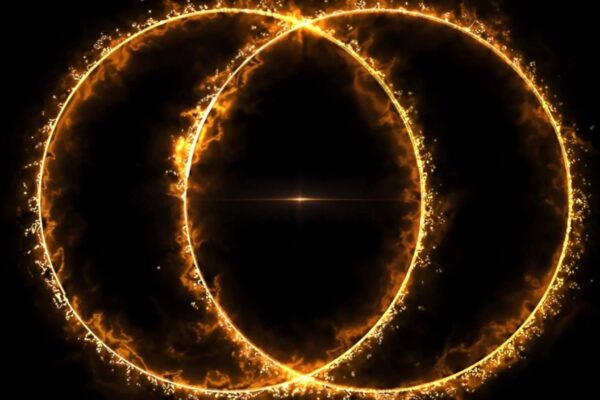 Descoberto raro círculo de rádio duplo a bilhões de anos-luz. (Imagem: RAD@home Astronomy Collaboratory)