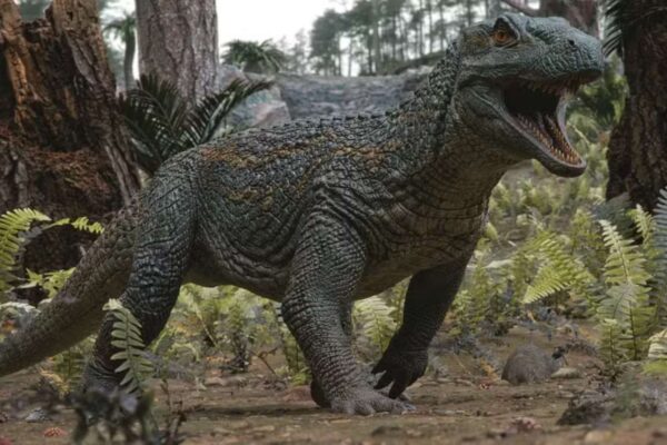 Réptil blindado do Triássico revela ancestrais dos crocodilos modernos. (Imagem: Reprodução/ Arte UFSM)