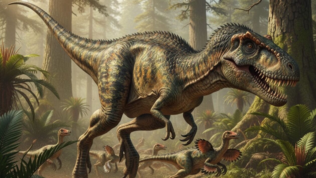 Fósseis revelam dinossauro distinto do T. rex. (Foto: Gerada por IA via Gemini)