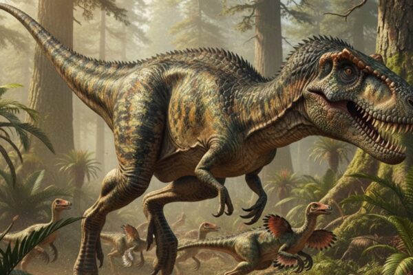 Fósseis revelam dinossauro distinto do T. rex. (Foto: Gerada por IA via Gemini)