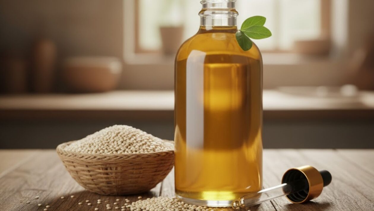 Óleo de quinoa é rico em ômega-3 e antioxidantes naturais. (Foto: Gerado por IA via Gemini)