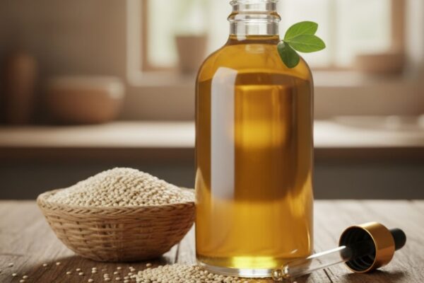 Óleo de quinoa é rico em ômega-3 e antioxidantes naturais. (Foto: Gerado por IA via Gemini)