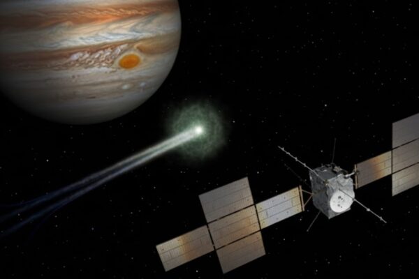 Sonda JUICE observa cometa interestelar 3I/ATLAS pelo Sistema Solar (Imagem: Gerada por IA/ Gemini)