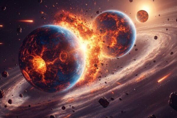 Isótopos revelam que Terra e Theia nasceram lado a lado no Sistema Solar. (Imagem: Gerada por IA/ Gemini)