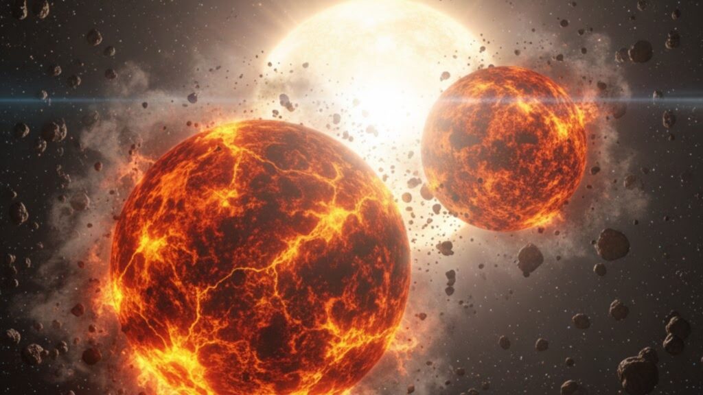 Nova análise indica origem comum entre Terra, Theia e a formação da Lua. (Imagem: Gerada por IA/ Gemini)