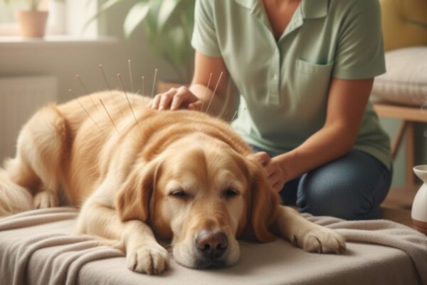 Acupuntura alivia dores e melhora a mobilidade do seu cão. (Foto: Gerada por IA via Gemini)