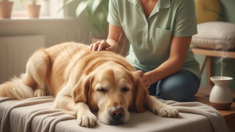 Acupuntura alivia dores e melhora a mobilidade do seu cão. (Foto: Gerada por IA via Gemini)