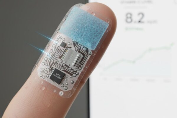 Protótipo de adesivo monitora vitamina C pelo suor. (Foto: Gerada por IA via Gemini)