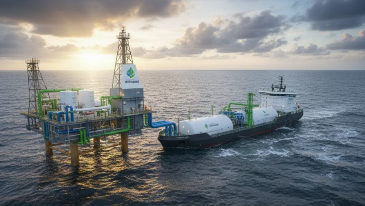 Campo de petróleo vira depósito submarino para armazenar CO₂ no Mar do Norte (Imagem: Gerada por IA/ Gemini)