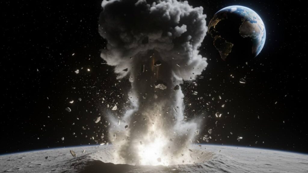 Impacto lunar pode lançar detritos e ameaçar satélites na órbita terrestre (Imagem: Getty Images/ Canva Pro)