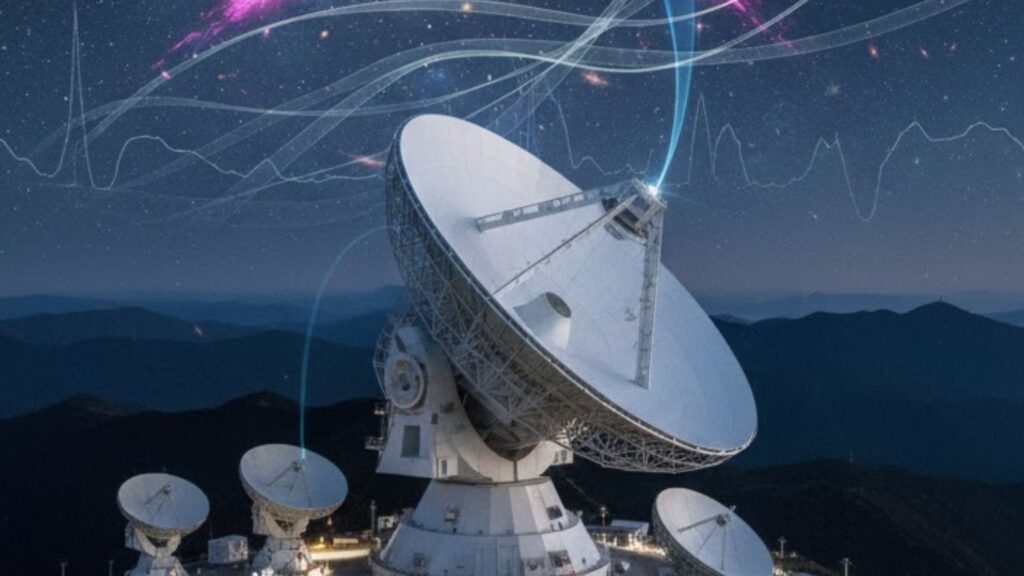 Explosão rápida de rádio revela pico raro em altas frequências (Imagem: Gerada por IA/ Gemini)
