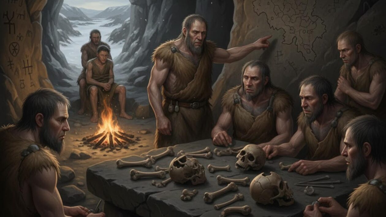 Evidências revelam canibalismo seletivo entre neandertais em Goyet (Imagem: Gerada por IA/ Gemini)