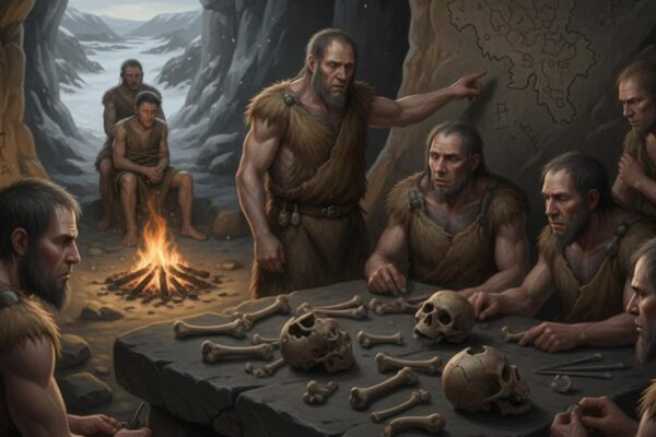 Evidências revelam canibalismo seletivo entre neandertais em Goyet (Imagem: Gerada por IA/ Gemini)