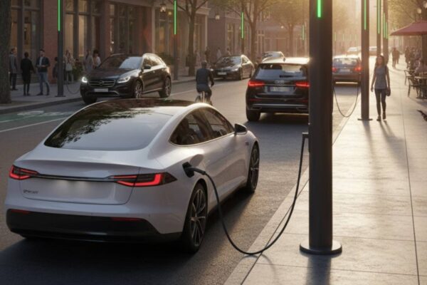 Postes de luz viram estações rápidas e sustentáveis para EVs (Imagem: Gerada por IA/ Gemini)