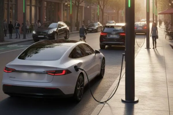 Postes de luz viram estações rápidas e sustentáveis para EVs (Imagem: Gerada por IA/ Gemini)