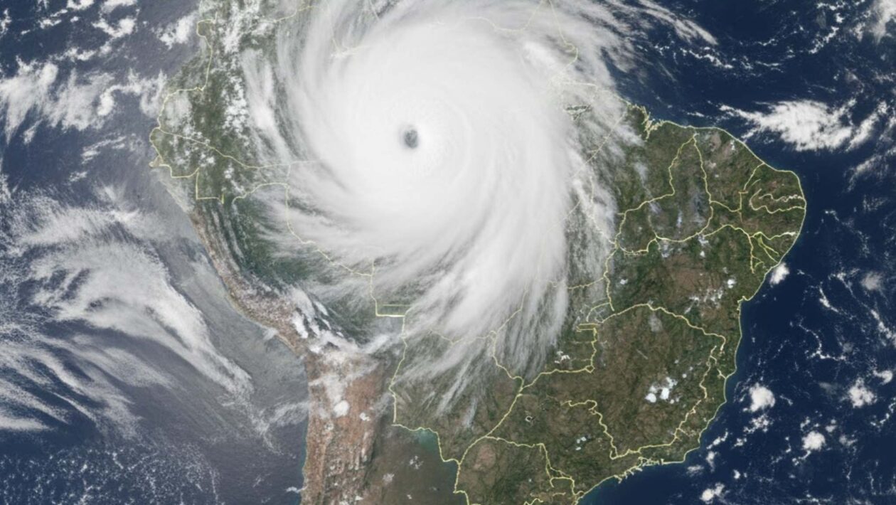 Três ciclones devem resfriar o Brasil e quebrar o padrão de calor. (Imagem: Gerada por IA/ Gemini)