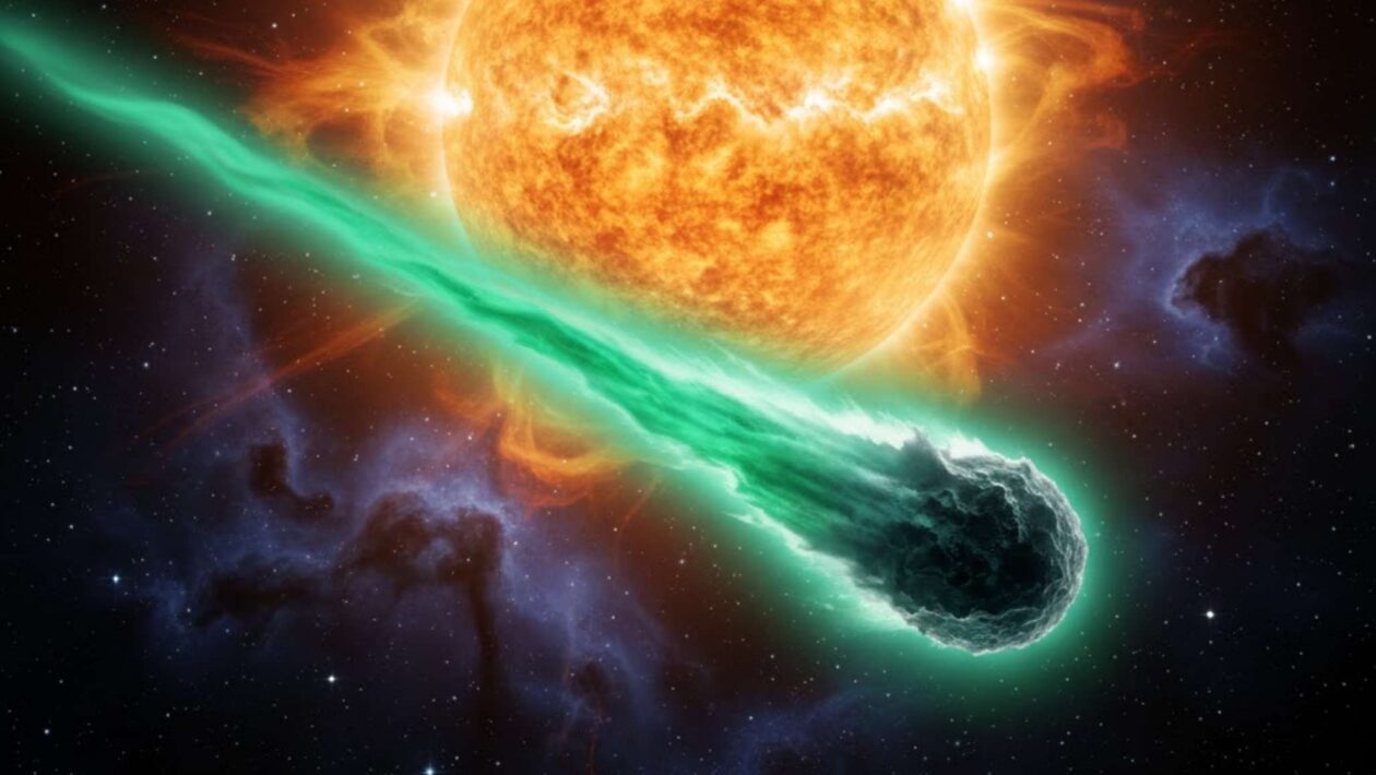 Cometa 3I/ATLAS exibe cauda longa e sinais de rádio naturais (Imagem: Gerada por IA/ Gemini)