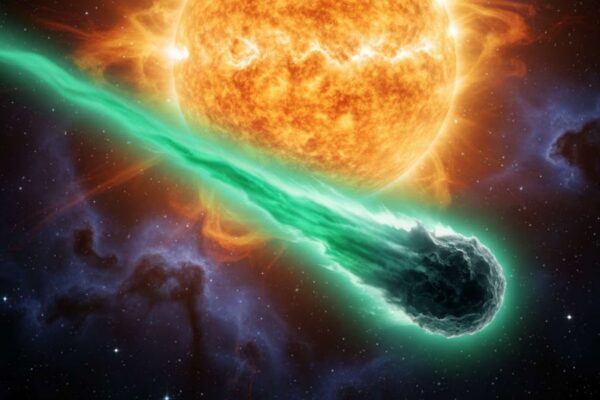 Cometa 3I/ATLAS exibe cauda longa e sinais de rádio naturais (Imagem: Gerada por IA/ Gemini)