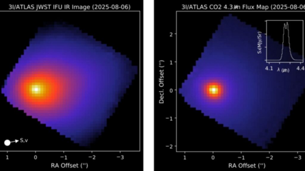 Radiação cósmica transformou o cometa mais antigo já observado (Imagem: NASA/James Webb Space Telescope)
