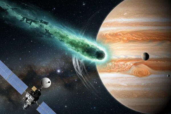 Cometa 3I/ATLAS pode ter rota desviada por gigante do Sistema Solar (Imagem: Gerada por IA/ Gemini)