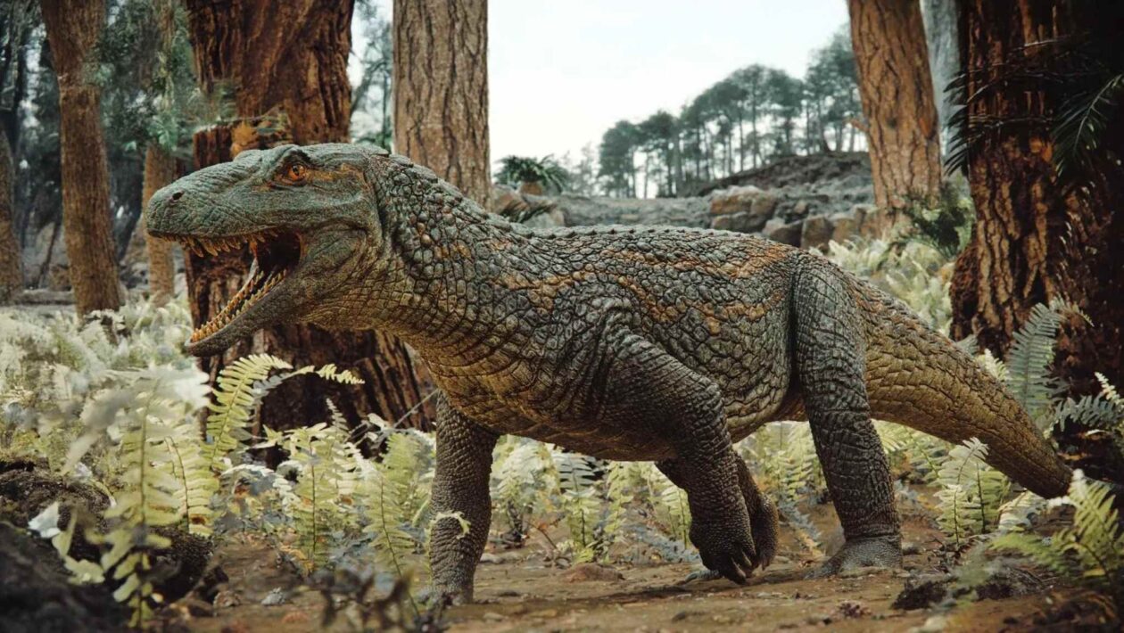 Fóssil revela crocodilo guerreiro que caçava antes dos dinossauros. (Imagem: Rodrigo Temp Müller et al.)