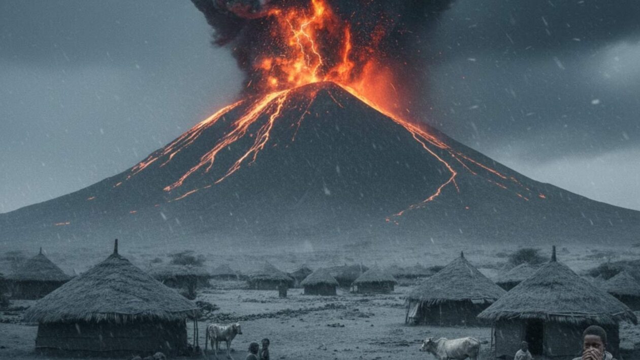 Cinzas de vulcão milenar cruzam continentes e acendem alerta global (Imagem: Gerada por IA/ Gemini)