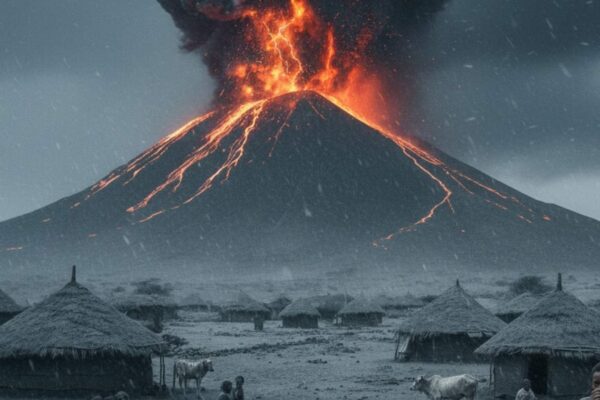 Cinzas de vulcão milenar cruzam continentes e acendem alerta global (Imagem: Gerada por IA/ Gemini)
