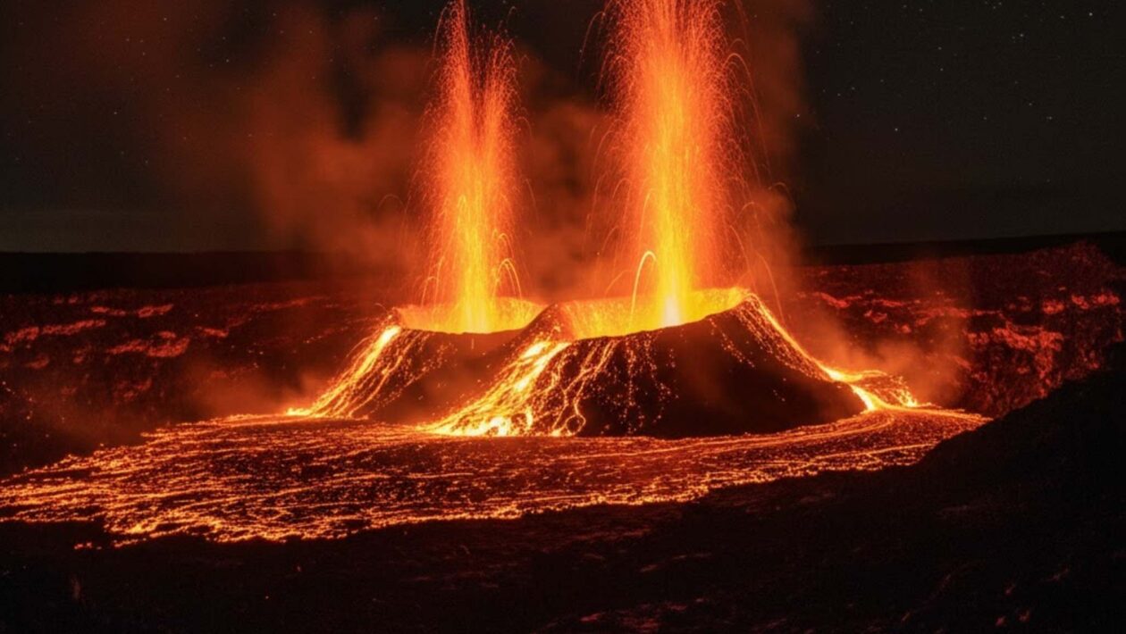 Kilauea entra em erupção e lança lava a mais de 120 metros. (Imagem: Gerada por IA/ Gemini)