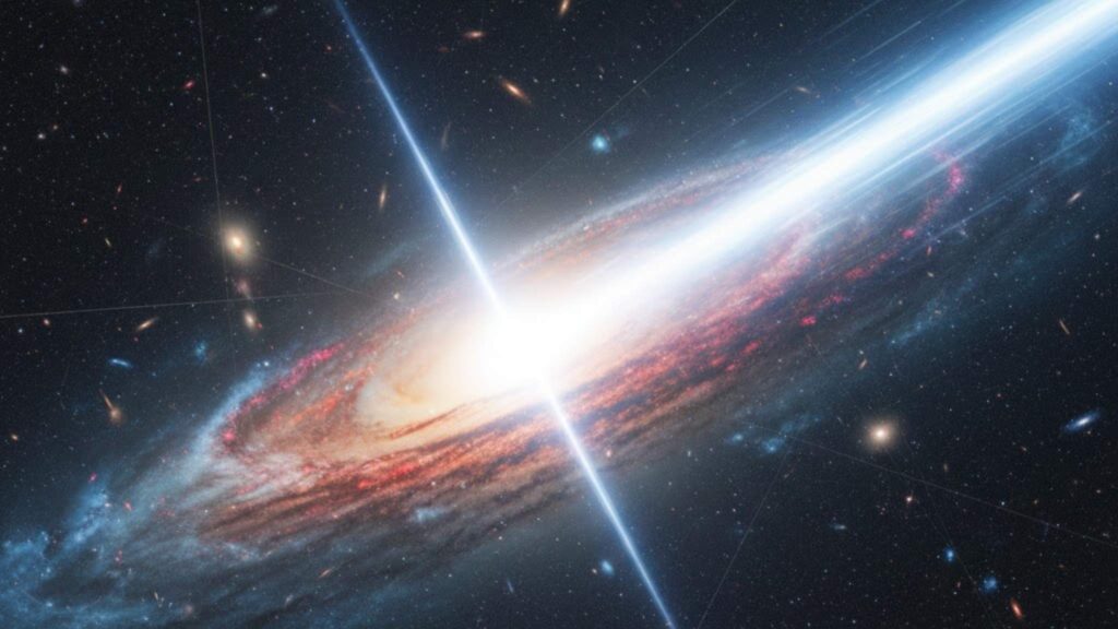 Novo componente no jato do blazar surge após clarão de alta energia (Imagem: Gerada por IA/ Gemini)