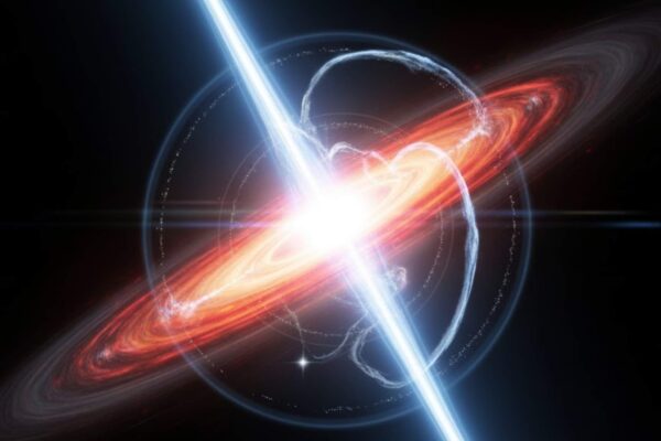 Blazar TXS 2013+370 libera explosão extrema de raios gama inédita (Imagem: Gerada por IA/ Gemini)