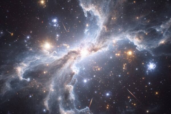 Galáxia Y1 cria estrelas a um ritmo cem vezes maior que o da Via Láctea (Imagem: Gerada por IA/ Gemini)