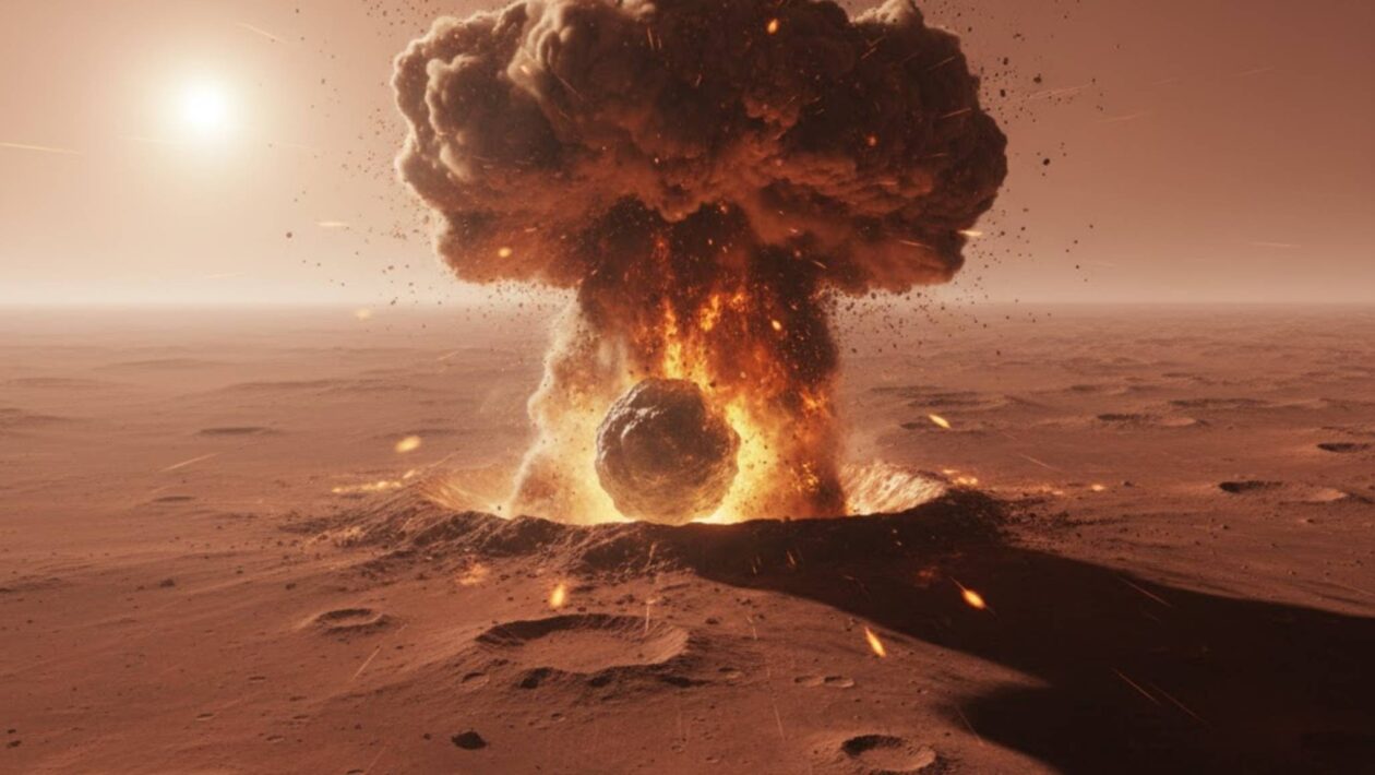 Impacto raro em Marte cria avalanches de poeira e novas estrias (Imagem: Gerada por IA/ Gemini)