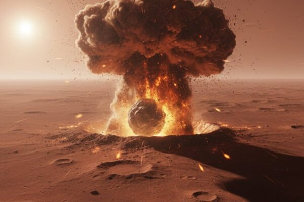 Impacto raro em Marte cria avalanches de poeira e novas estrias (Imagem: Gerada por IA/ Gemini)