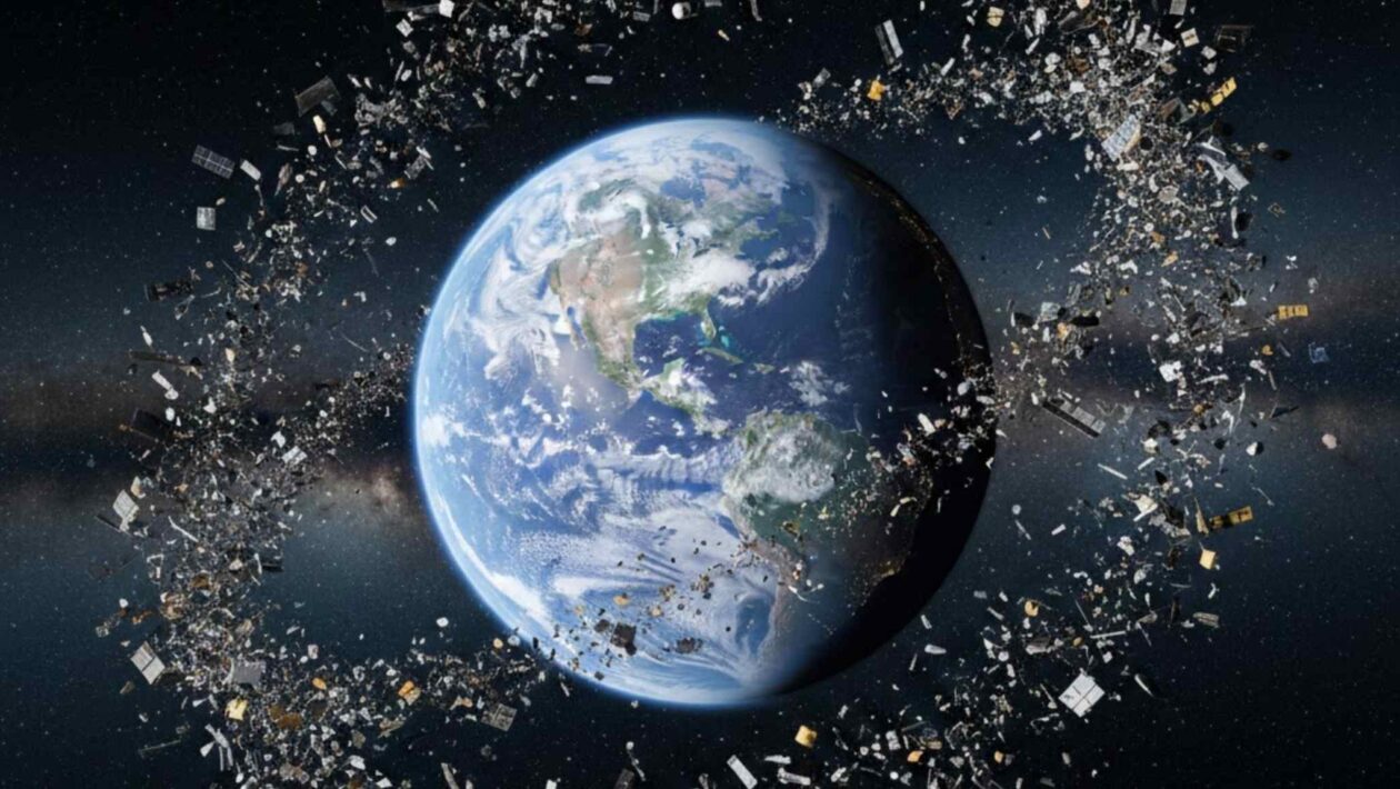Lixo espacial cresce e ameaça satélites de GPS e telecomunicações (Imagem: Gerada por IA/ Gemini)